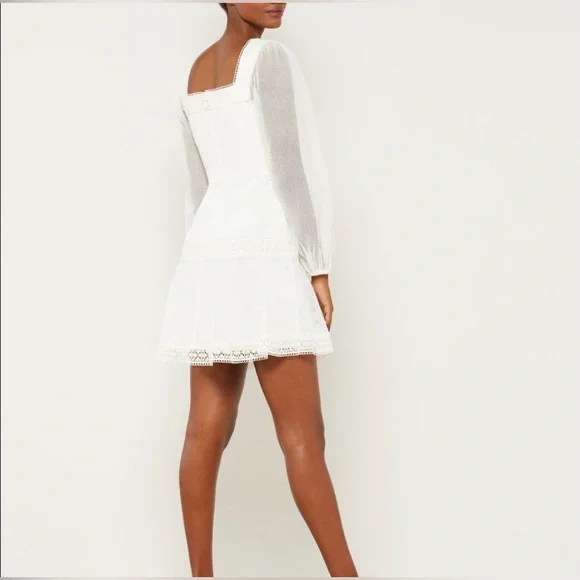 BCBG MAX AZRIA Minna Mesh Off White Mini Dress with Lace Trim Pristine NWT!!! - Picture 4 of 16